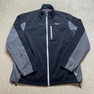 Fila Jacket Mens XL Black Gray Full Zip Outdoor Windbreaker Pockets‎ Polyester